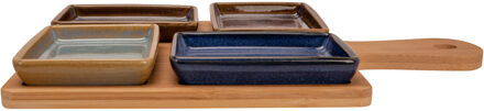 Cosy&Trendy Serveerplank bamboe - 4x luxe schaaltjes - 29 x 20 cm - Tapas - Hapjes - Sauzen - Serveerplanken Multikleur