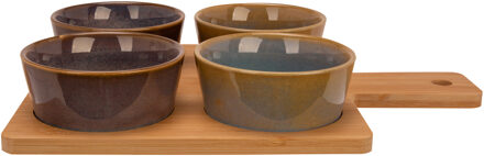 Cosy&Trendy Serveerplank bamboe - 5x - 31 x 22 cm - met 4 luxe hapjes/saus/tapas schaaltjes