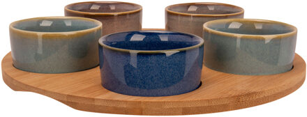 Cosy&Trendy serveerplank bamboe dia 25 cm met 5x luxe hapjes/saus/tapas schaaltjes