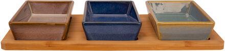 Cosy&Trendy Serveerplank bamboe - met 3 luxe schaaltjes - 31 x 15 cm - tapas em saus schaaltjes