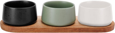 Cosy&Trendy Serveerplank bamboe - met 3x luxe schaaltjes - 32 x 10 cm - tapas en saus schaaltjes