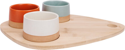 Cosy&Trendy Serveerplank bamboe - met 3x luxe schaaltjes - 36 x 27 cm - tapas en saus schaaltjes