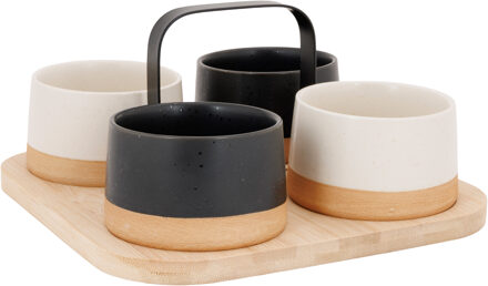 Cosy&Trendy Serveerplank bamboe - met 4x luxe schaaltjes - 24 x 23 cm - tapas en saus schaaltjes