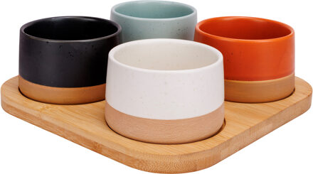 Cosy&Trendy Serveerplank bamboe - met 4x luxe schaaltjes - 24 x 23 cm - tapas en saus schaaltjes