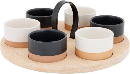 Cosy&Trendy Serveerplank bamboe - met 6x luxe schaaltjes - 25 x 25.5 cm - tapas en saus schaaltjes