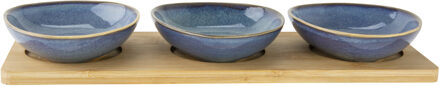 Cosy&Trendy Serveerplank/borrelplank hapjes/saus/tapas - keramiek - blauw - incl. 3x schaaltjes