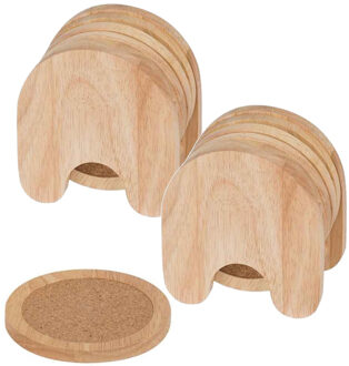 Cosy&Trendy Set van 10x glazenonderzetters hout in houder 10 cm - Glazenonderzetters Bruin