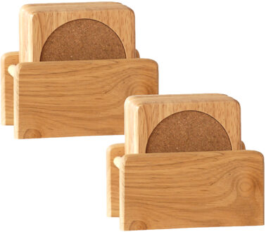 Cosy&Trendy Set van 12x glazenonderzetters hout in houder 10 cm