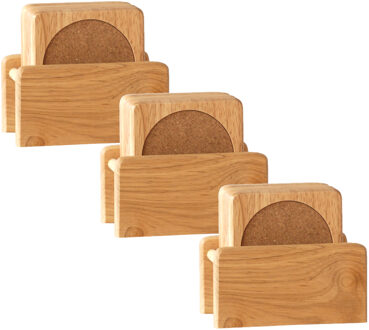 Cosy&Trendy Set van 18x glazenonderzetters hout in houder 10 cm