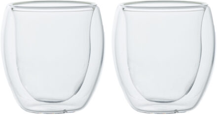 Cosy&Trendy Set van 2x dubbelwandige espresso/koffieglaasjes 80 ml Transparant