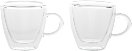 Cosy&Trendy Set van 2x dubbelwandige koffie/espresso glazen met oor 60 ml - transparant