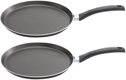 Cosy&Trendy Set van 2x stuks aluminium pannekoekenpan Chef-line Pro met anti-aanbak laag 24 cm - Koekenpannen Zwart