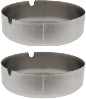 Cosy&Trendy Set van 2x stuks asbakken 10 cm Rvs - Asbakken Zilverkleurig