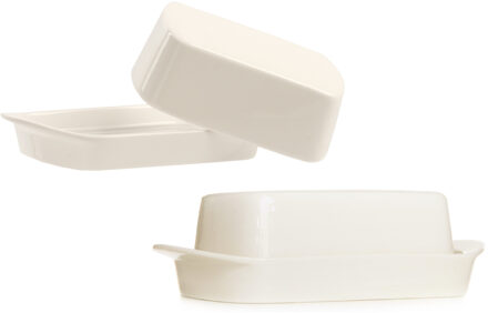 Cosy&Trendy Set van 2x stuks botervloten wit van porselein met deksel 19 x 12 x 7 cm