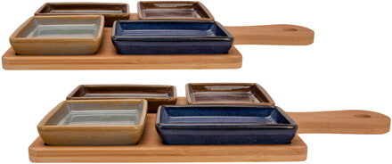 Cosy&Trendy Set van 2x stuks serveerplanken bamboe 29 x 20 cm met 8x luxe hapjes/saus/tapas schaaltjes