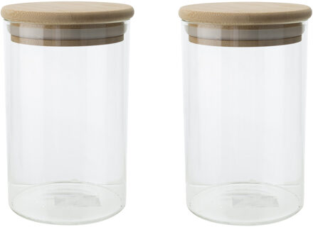 Cosy&Trendy Set van 2x stuks voorraadpotten/bewaarpotten 500 ml glas met houten deksel - Voorraadpot Transparant