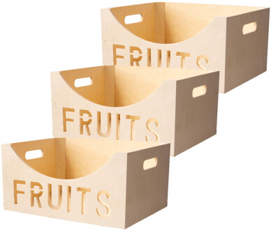 Cosy&Trendy Set van 3x stuks houten fruitmand/fruitschaal/fruitkistje vierkant 40 x 30 cm