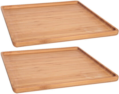 Cosy&Trendy Set van 4x stuks bamboe houten dienbladen met opstaande rand 26 x 26 cm vierkant