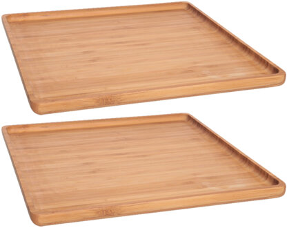 Cosy&Trendy Set van 4x stuks bamboe houten dienbladen met opstaande rand 26 x 26 cm vierkant