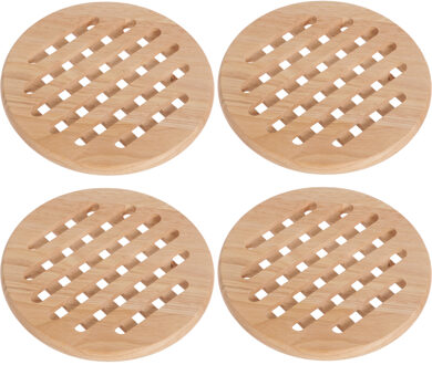 Cosy&Trendy Set van 4x stuks ronde pannen onderzetters van hout 19 cm Bruin