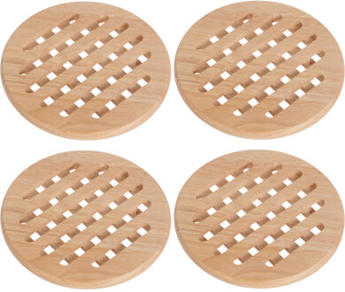 Cosy&Trendy Set van 4x stuks ronde pannen onderzetters van hout 19 cm - Panonderzetters Bruin