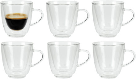 Cosy&Trendy Set van 6x dubbelwandige koffie/espresso glazen 160 ml - transparant
