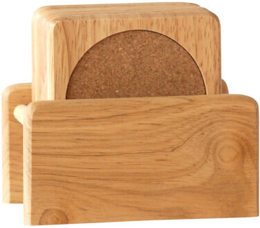 Cosy&Trendy Set van 6x glazenonderzetters hout in houder 10 cm - Glazenonderzetters Bruin