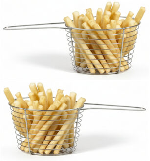 Cosy&Trendy Snackmandje - 4x - rond - patatmandje - RVS - D19 x H7 cm - mini frituurmandje