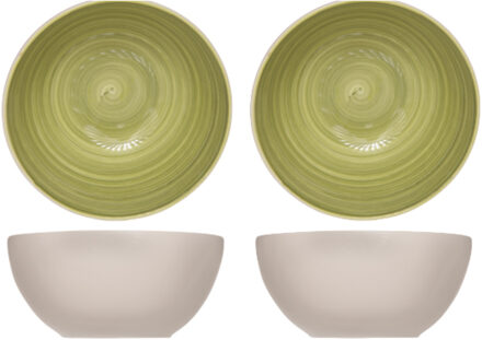 Cosy&Trendy soep serveer schaaltje - 2x - kommetjes Turbolino - groen - D14 cm - 500 ml