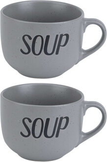 Cosy&Trendy Soepbekers - 2x stuks - grijs - 11 cm - 510 ml
