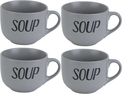 Cosy&Trendy Soepbekers - 4x stuks - grijs - 11 cm - 510 ml