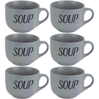 Cosy&Trendy Soepbekers - 6x - grijs - 11 cm - 510 ml