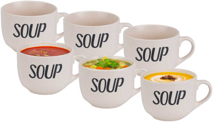 Cosy&Trendy Soepbekers/soepkommen - 6x - creme wit - 11 cm - 510 ml