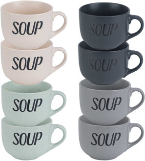 Cosy&Trendy Soepbekers/soepkommen - set 12x stuks - 11 x 8 cm - 510 ml - keramiek - mix kleuren