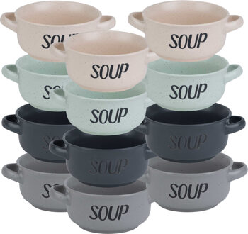 Cosy&Trendy Soepbekers/soepkommen - set 12x stuks - 13 x 8 cm - 470 ml - keramiek - mix kleuren