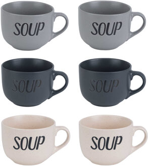 Cosy&Trendy Soepbekers/soepkommen - set 6x stuks - 11 x 8 cm - 510 ml - keramiek - mix kleuren