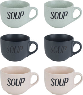 Cosy&Trendy Soepbekers/soepkommen - set 6x stuks - 11 x 8 cm - 510 ml - keramiek - mix kleuren