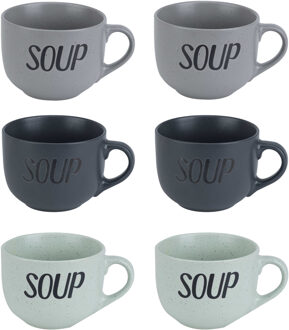 Cosy&Trendy Soepbekers/soepkommen - set 6x stuks - 11 x 8 cm - 510 ml - keramiek - mix kleuren