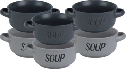 Cosy&Trendy Soepbekers/soepkommen - set 6x stuks - 13 x 8 cm - 470 ml - keramiek - mix kleuren