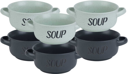 Cosy&Trendy Soepbekers/soepkommen - set 6x stuks - 13 x 8 cm - 470 ml - keramiek - mix kleuren