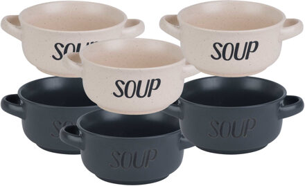 Cosy&Trendy Soepbekers/soepkommen - set 6x stuks - 13 x 8 cm - 470 ml - keramiek - mix kleuren