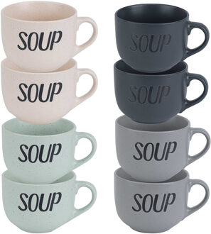 Cosy&Trendy Soepbekers/soepkommen - set 8x stuks - 11 x 8 cm - 510 ml - keramiek - mix kleuren