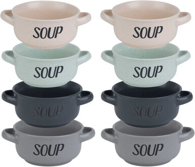 Cosy&Trendy Soepbekers/soepkommen - set 8x stuks - 13 x 8 cm - 470 ml - keramiek - mix kleuren