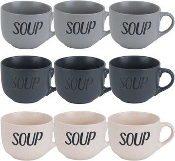 Cosy&Trendy Soepbekers/soepkommen - set 9x stuks - 11 x 8 cm - 510 ml - keramiek - mix kleuren