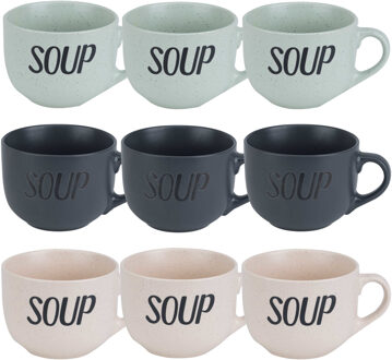 Cosy&Trendy Soepbekers/soepkommen - set 9x stuks - 11 x 8 cm - 510 ml - keramiek - mix kleuren