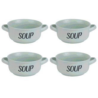 Cosy&Trendy Soepkom van aardewerk - 4x - groen - Dia 13,5 cm - 470 ml - Servies - Soepkommen