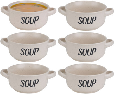 Cosy&Trendy Soepkom van aardewerk - 6x - Creme wit - Dia 13,5 cm - 470 ml - Servies - Soepkommen