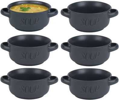 Cosy&Trendy Soepkom van aardewerk - 6x - donkergrijs - Dia 13,5 cm - 470 ml - Servies - Soepkommen