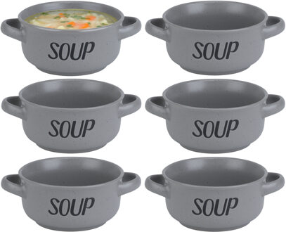 Cosy&Trendy Soepkom van aardewerk - 6x - grijs - Dia 13,5 cm - 470 ml - Servies - Soepkommen