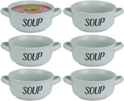 Cosy&Trendy Soepkom van aardewerk - 6x - groen - Dia 13,5 cm - 470 ml - Servies - Soepkommen